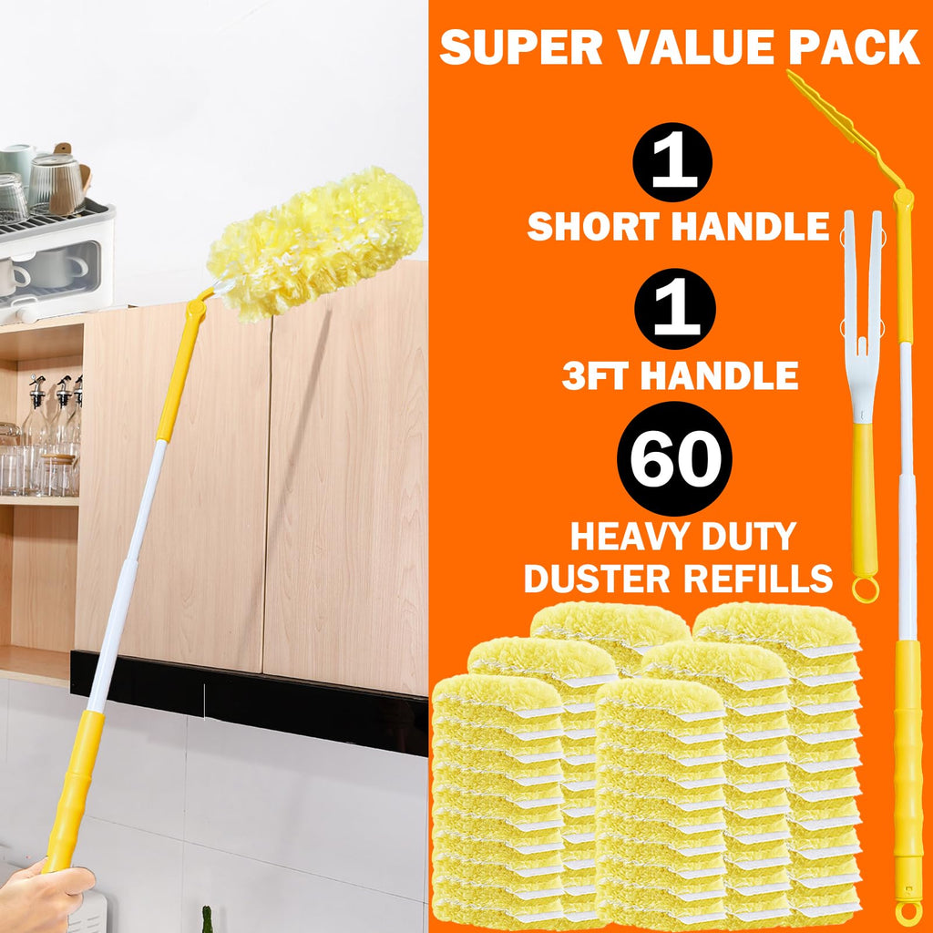 SoliFairy 60 Heavy Duty Duster Refills for Swiffer Duster, Large, Yellow