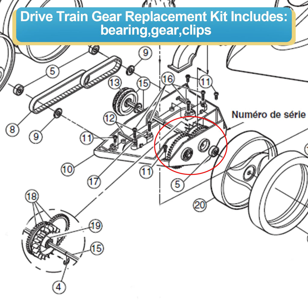 9-100-1132 Drive Train Gear Kit for Zodiac Polaris 360, 380, Vac-Sweep 360 & 380 Pool Cleaner, Pool Cleaner Drive Gear Rebuild Replacement Parts with Turbine Bearing