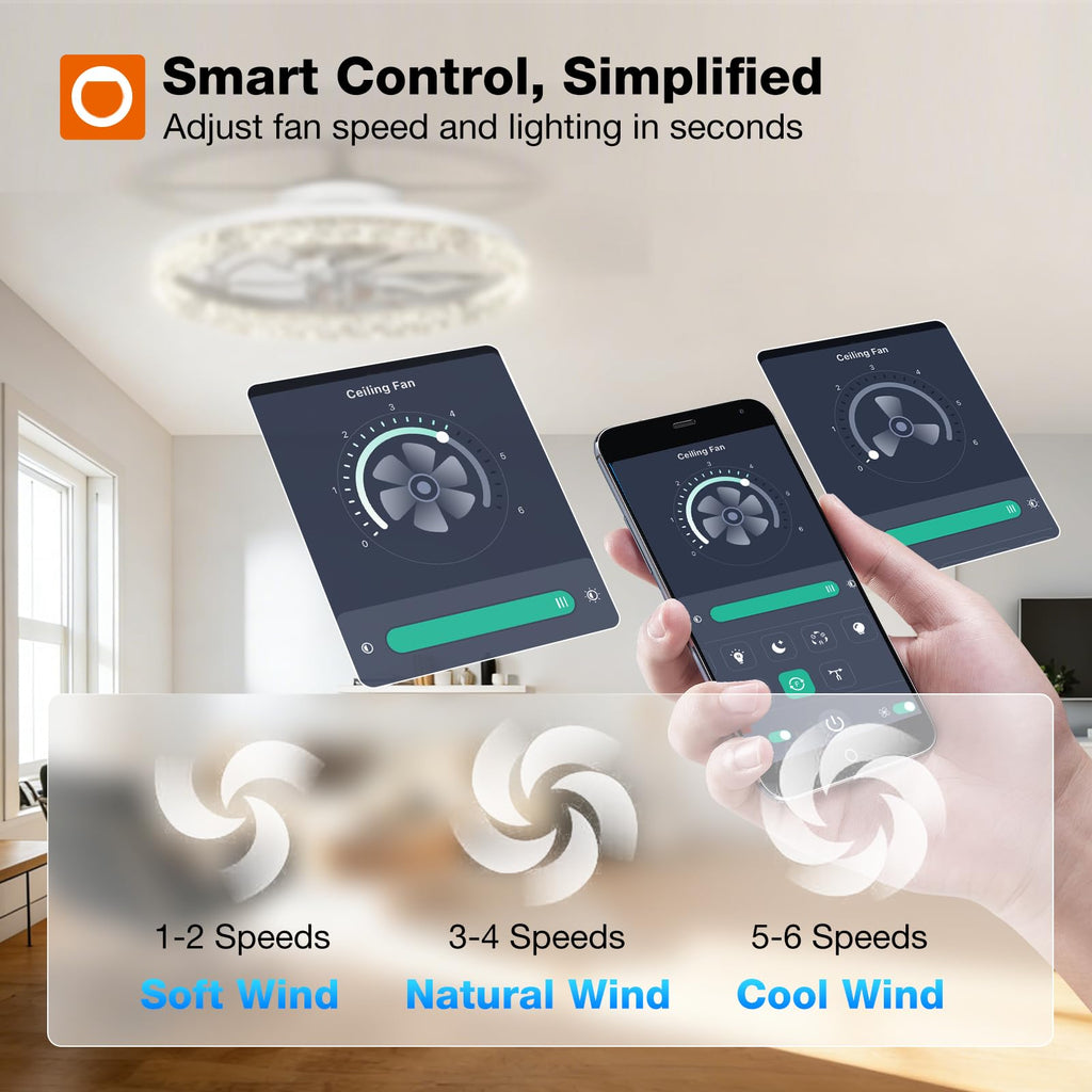 addlon 2 Pack Ceiling Fans with Lights and Remote, 20'' Low Profile Ceiling Fans, 3000-6000K Dimmable Modern Flush Mount LED Fan Light, Fandelier Ceiling Fan for Bedroom, Kitchen, Living Room