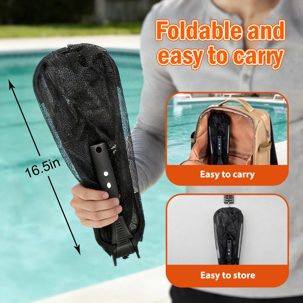 SISIUPASSIE 20FT Pool Skimmer Net with Pole, Foldable & Larger Capacity Pool Net for Cleaning, Telescopic Pool Pole Heavy Duty with Fine Mesh Pool Leaf Net for Above Ground & In-ground Pools