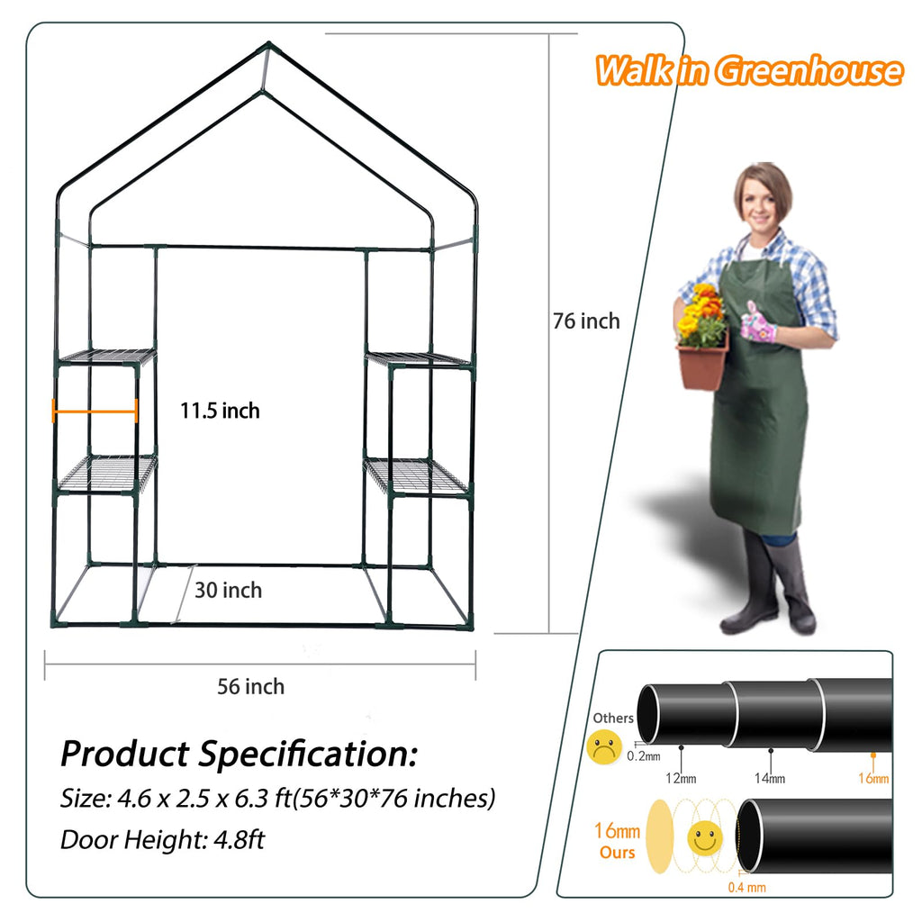 Portable Walk-in Greenhouse for Outdoors, 56x30x76 Plant House with Shelves
