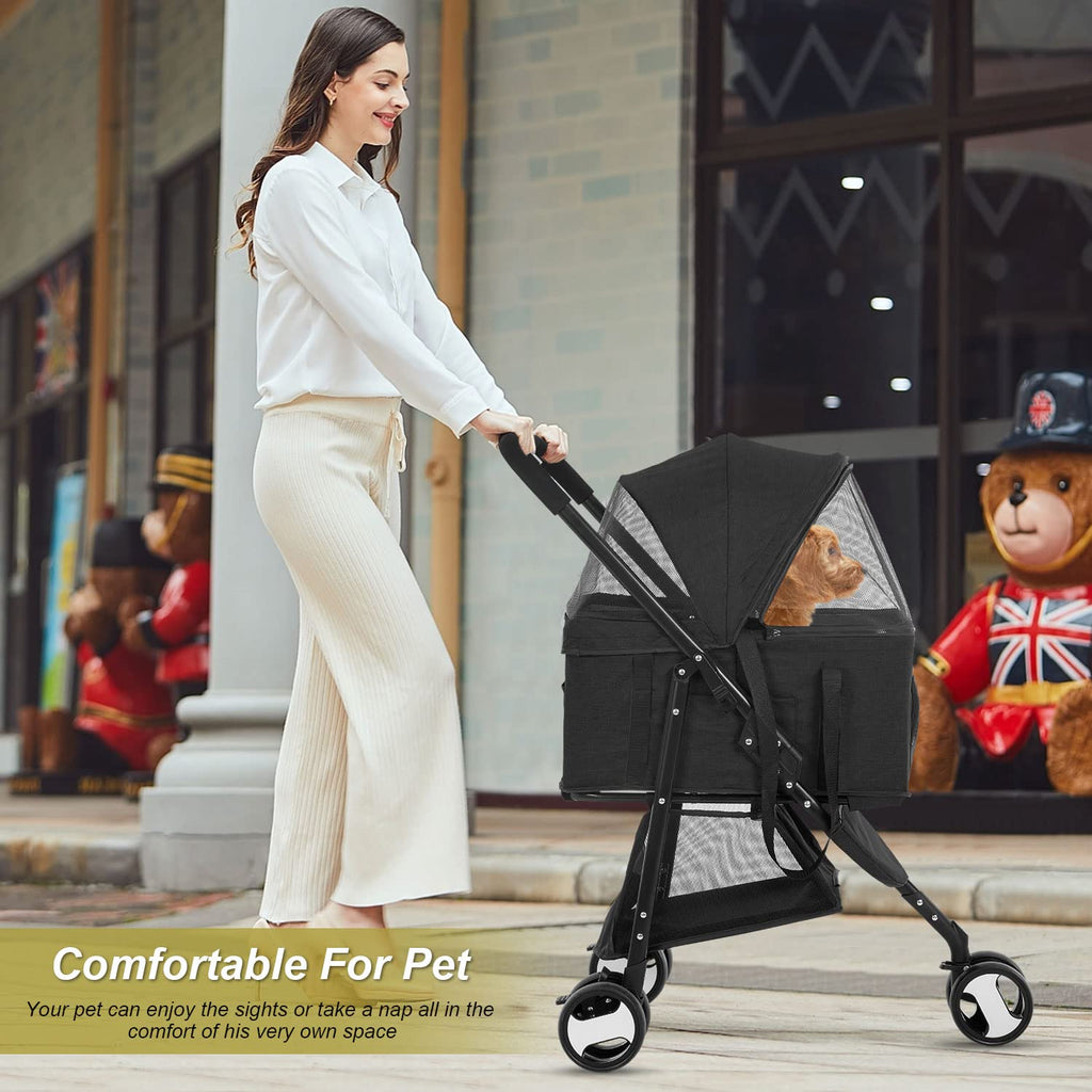 BestPet Pet Stroller Premium 3-in-1 Multifunction Dog Cat Jogger Stroller for Medium Small Dogs Cats Folding Lightweight Travel Stroller with Detachable Carrier, Black
