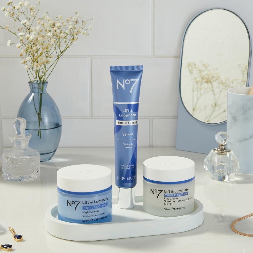 No7 Lift and Luminate Triple Action Fragrance-Free Night Cream – Anti-Wrinkle Collagen Peptide Brightening Moisturizer with Hyaluronic Acid, Hibiscus, and Vitamin C (50ml)