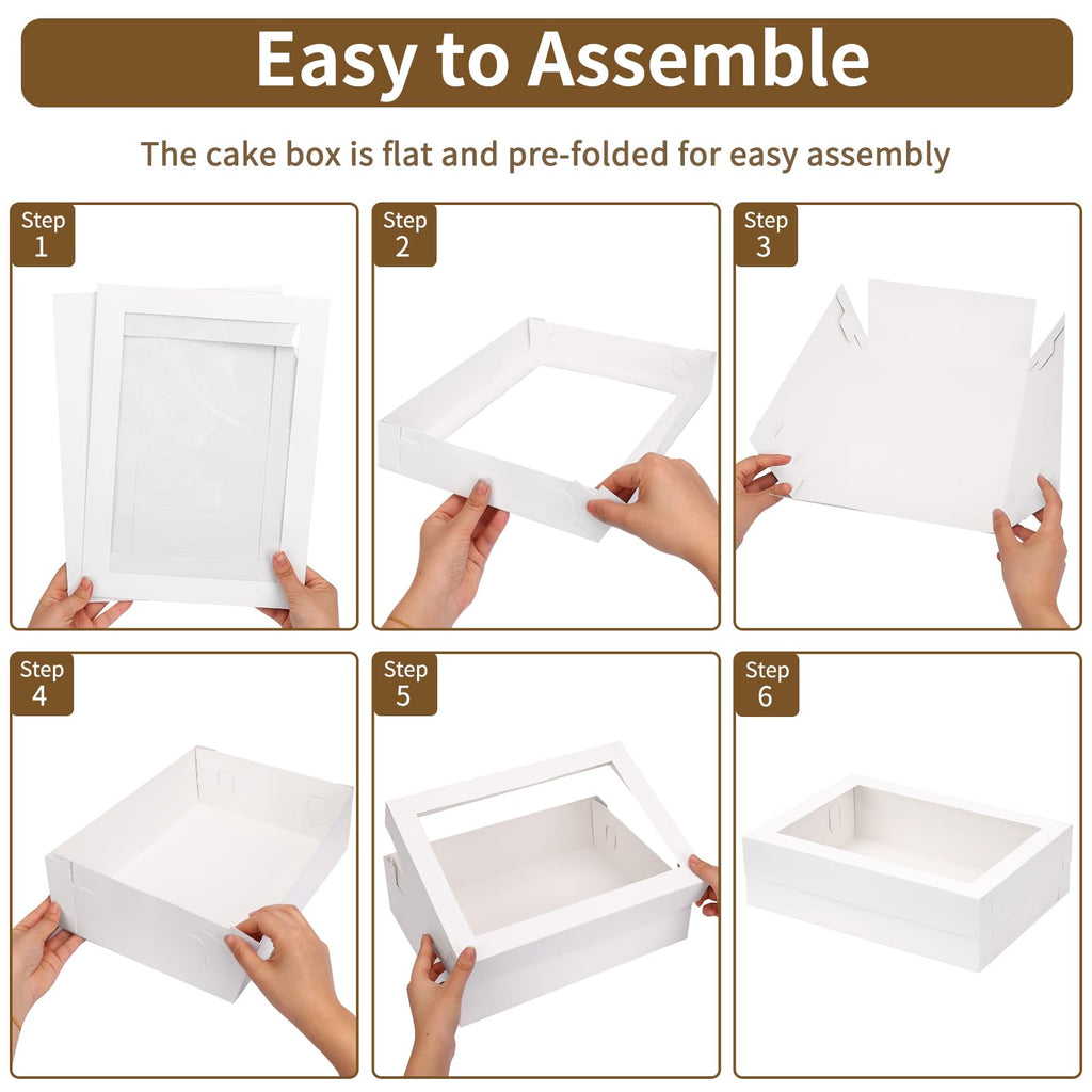 Moretoes 10pcs 14x10x4in Sheet Cake Boxes with Cake Board, White Rectangle Bakery Boxes with Window, for Quarter Sheet Cakes, Donuts, Cupcakes, Brownie&Pie For Graduation