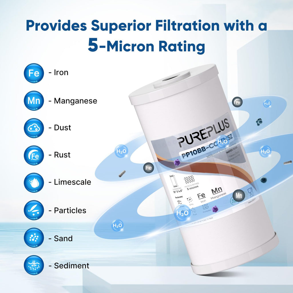 PUREPLUS 5 Micron 10" x 4.5" Whole House PP Sediment Resin Composite Water Softener Filter Cartridge for GE FXHTC,GXWH40L,GXWH35F,GNWH38S,Culligan RFC-BBSA,WRC25HD,Pentek RFC-BB,4Pack