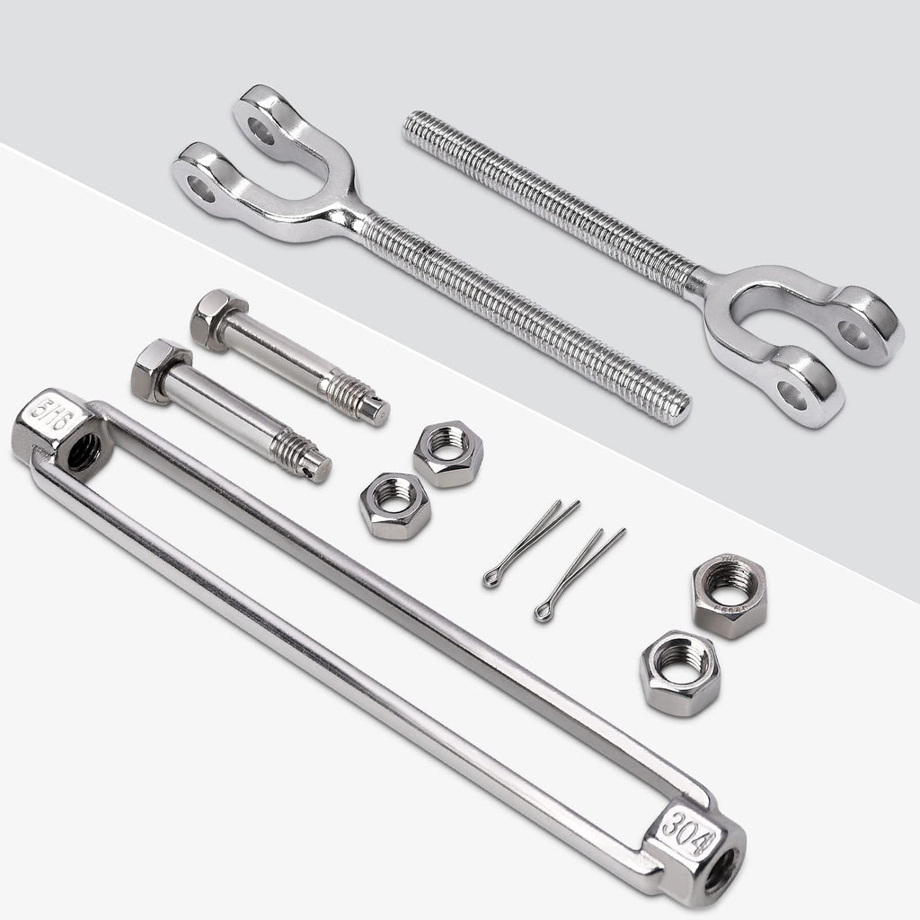 hannger 2 Pack Turnbuckle, 5/16 (M8) 304 Stainless Steel Turnbuckle for Cables Wire, 2100 lbs Working Load Limit, Jaw and Jaw Turnbuckles for Wire Tensioner, Shade Sail, Clothesline, Lights String