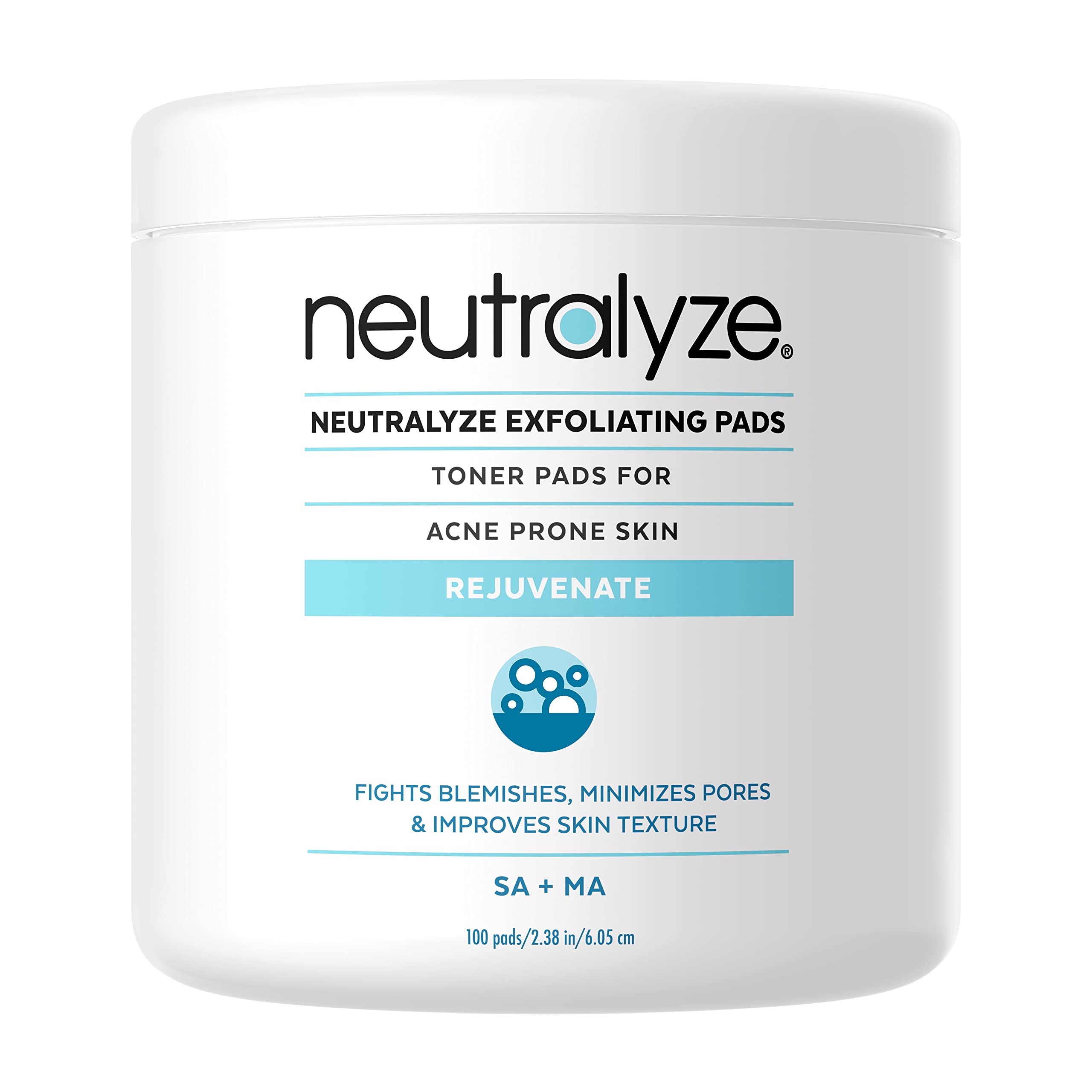 Neutralyze Exfoliating Acne Treatment Wipes - Maximum Strength, Textured Acne Pads with Mandelic Acid & Salicylic Acid for Face & Body - Suitable for All Skin Types, Teens & Adults (100 Wipes)