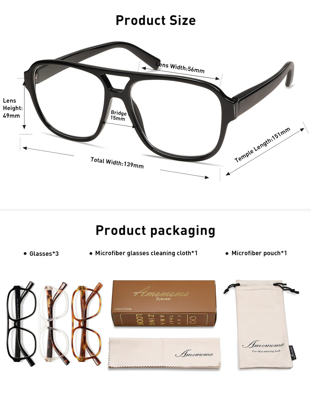 AMOMOMA 3 Pack Oversized Aviator Spring Hinge Reading Glasses for Women Men,Retro Blue Light Computer Reader Frame AM6081 C1+C2+C3 1.5X