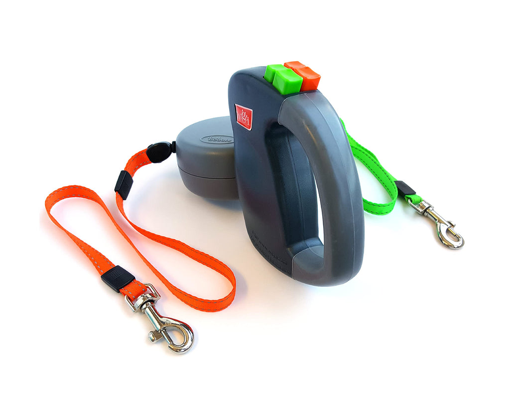 WIGZI - 2025 Enhanced Edition - Dual (2) Dog Retractable Leash, Auto-Untangles, Supports Up To 50lb Dogs, 10ft Distance Each Dog, Color-Coded Control, Reflective Leads, Waterproof, Gray Color