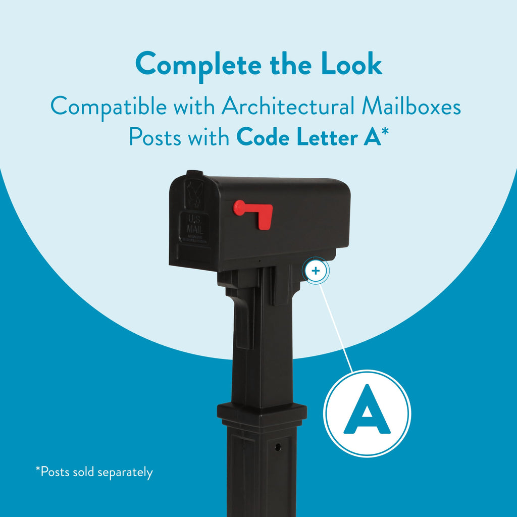 Architectural Mailboxes Parsons™ Rust-Proof Plastic Post Mounted Mail Box for Outside, Black, Medium Curbside Mailbox, USPS Approved for Residential Delivery
