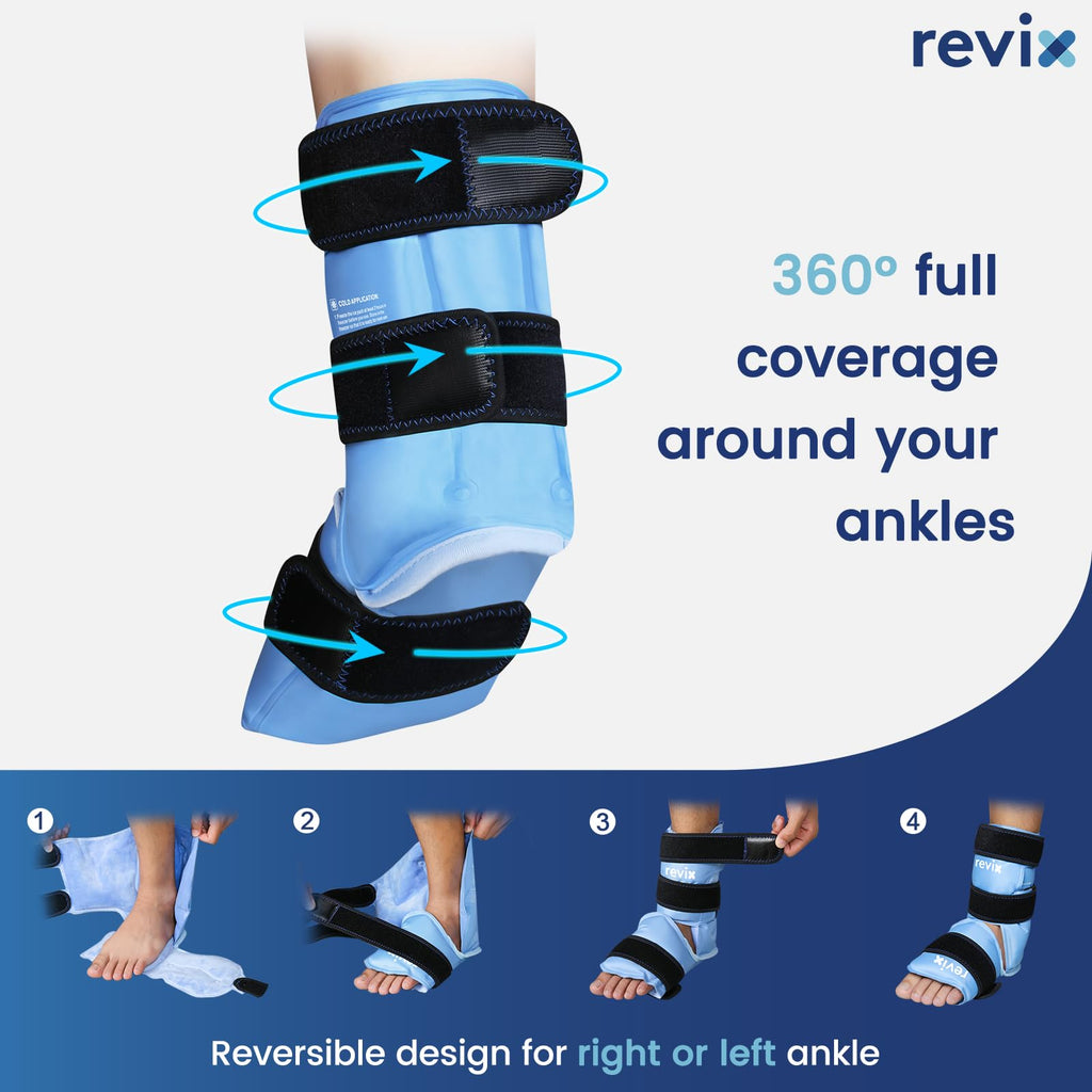 REVIX Foot Ankle Ice Pack Wraps for Discomfort, Reusable Gel Ice Wrap with Cold Compression Therapy, Plantar Fasciitis, Post-Workout Feet Recovery, Soft Plush Lining, 2 Packs