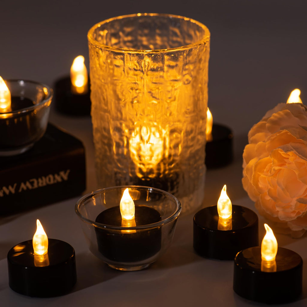 Pandaing Flameless Tealight Candles, 40 Pack, Batteries Included, Black