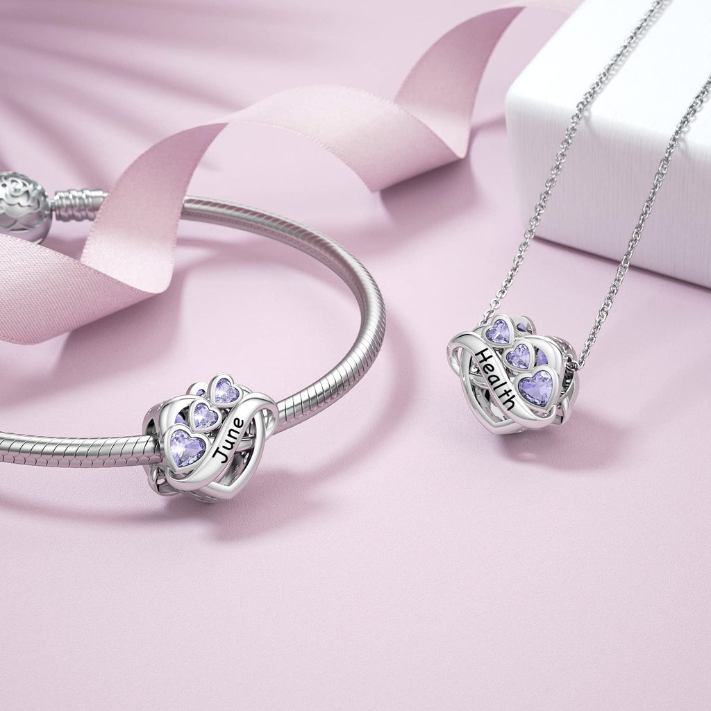 JIAYIQI Heart June Birthstone Charm for Pandora Charms Bracelet