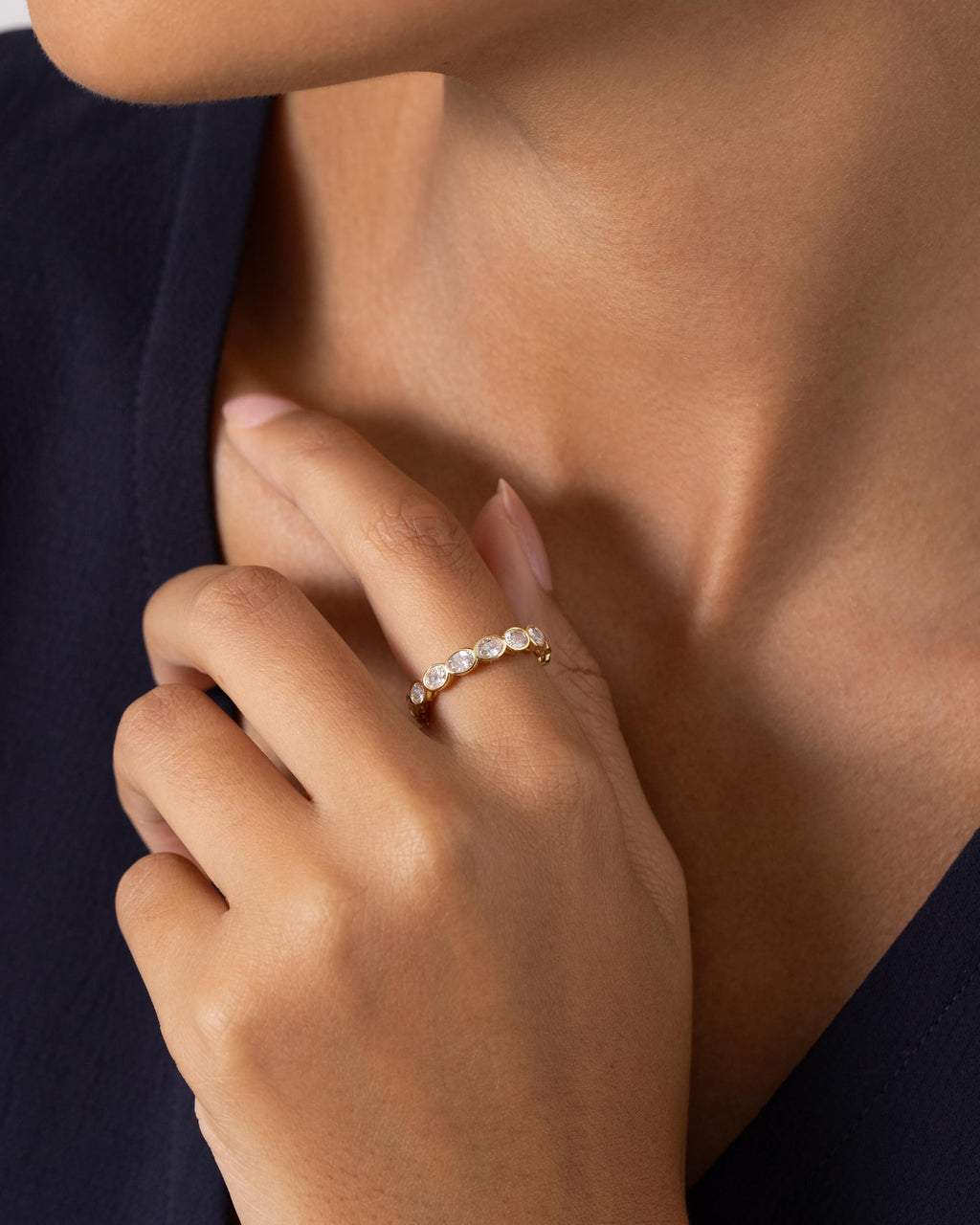 PAVOI 14K Yellow Gold Plated Oval Eternity Band for Women, Yellow Gold