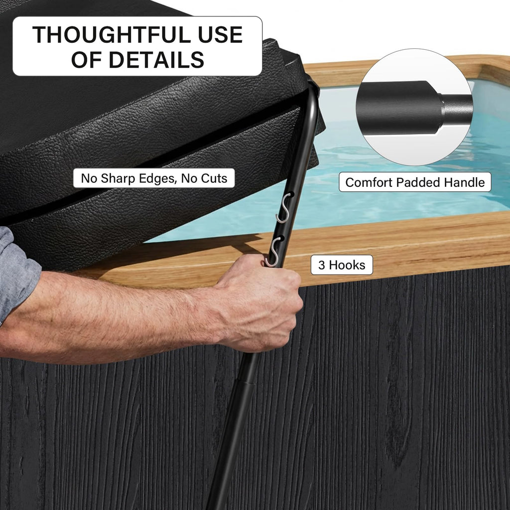 Utheer Hydraulic Hot Tub Cover Lift, Powder-Coated Carbon Steel Spa Cover Lifter with 6 Hooks, Adjustable 31.5-41.3H x 57-92.5W, Drill-Free or Screw-in, Heavy Duty for Rectangular Hot Tubs & Spas