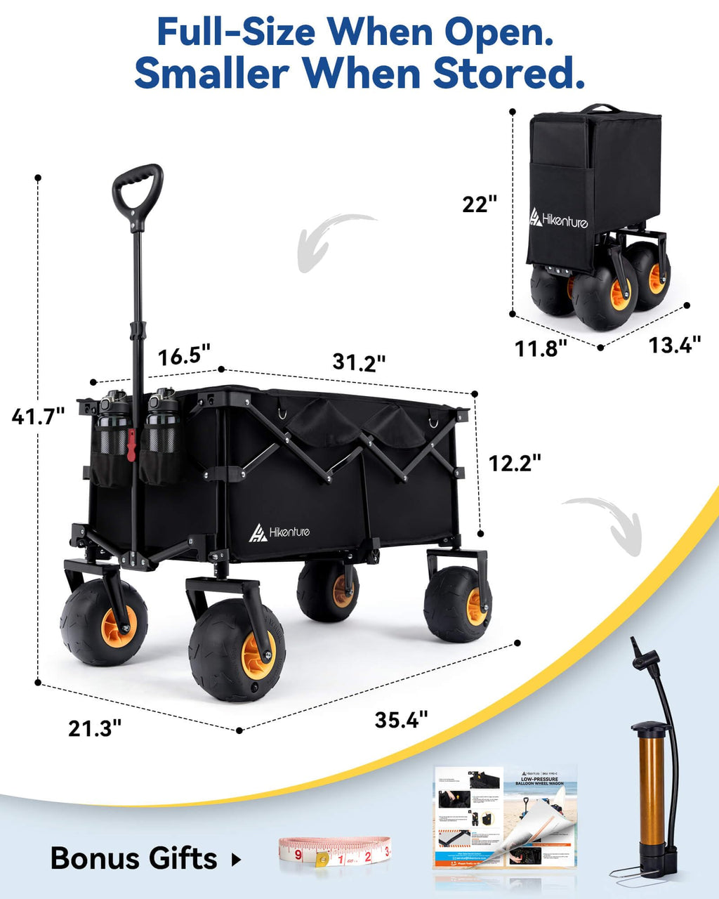 Hikenture Beach Wagon with Balloon Wheels, 7.5“ Big Wheel Collapsible Wagon