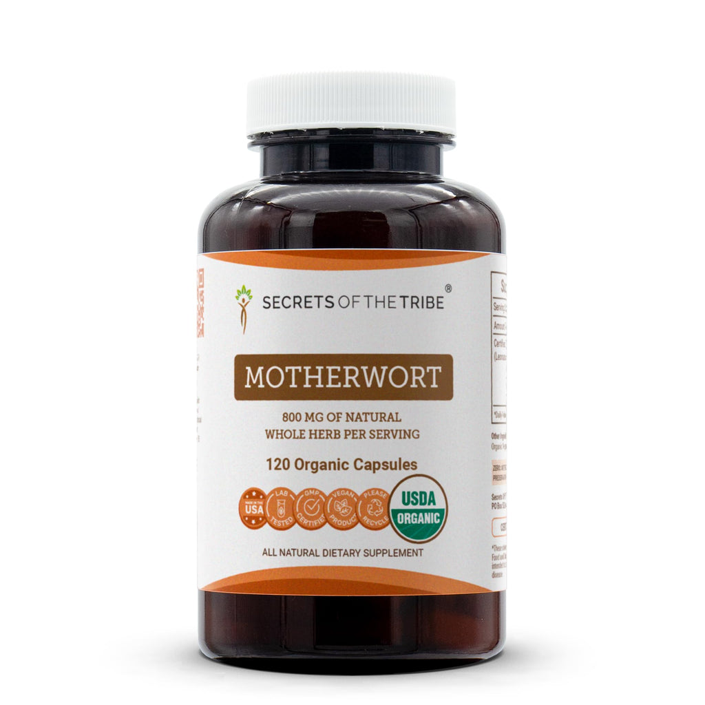 Secrets of the Tribe Motherwort Capsules 800 mg USDA Organic Motherwort (Leonurus Cardiaca) Dried Herb, Cardiovascular Support Supplement (120 Capsules)