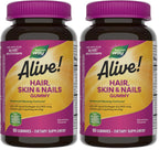 Nature's Way Alive! Hair, Skin & Nails Gummies, Advanced Beauty Formula*, with Biotin and Collagen, Strawberry Flavored, 60 Gummies (Packaging May Vary) (Pack of 2)