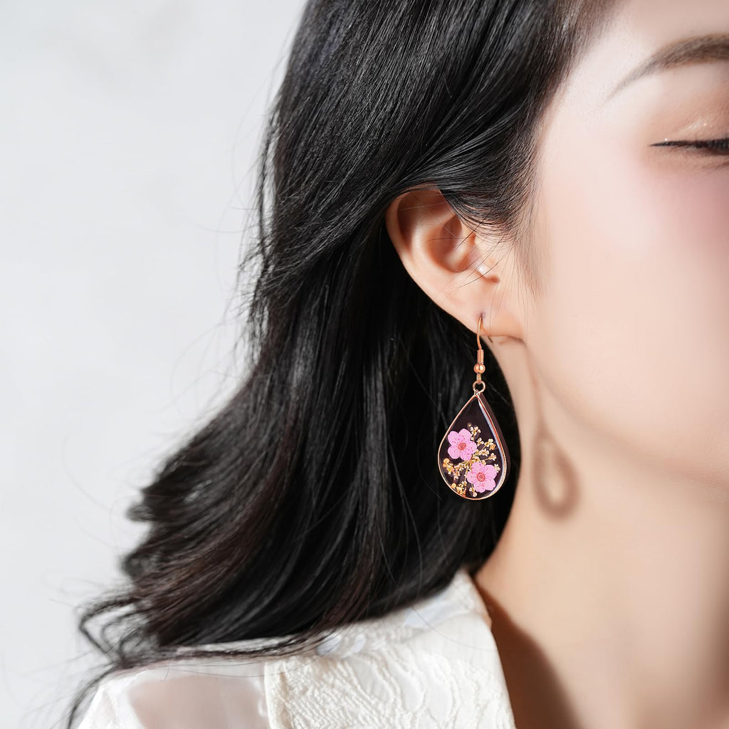 Hefestus Flower Earrings for Women,Daffodil and Queen Anne's Lace Real Pressed Flower Earrings,Unique Handmade Design Dangle,Cute Earrings,Thoughtful Gift for Christmas,Valentine's,Mother's Day