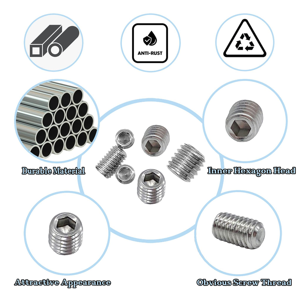 60pcs Set Screws, Allen Head Screws, Grub Screws M3 M4 M5 M6 M8 for Home Repair, Install Door Lock, Repair Furniture, Electronic Product, DIY, Fixtures (Stainless Steel 12 Sizes)