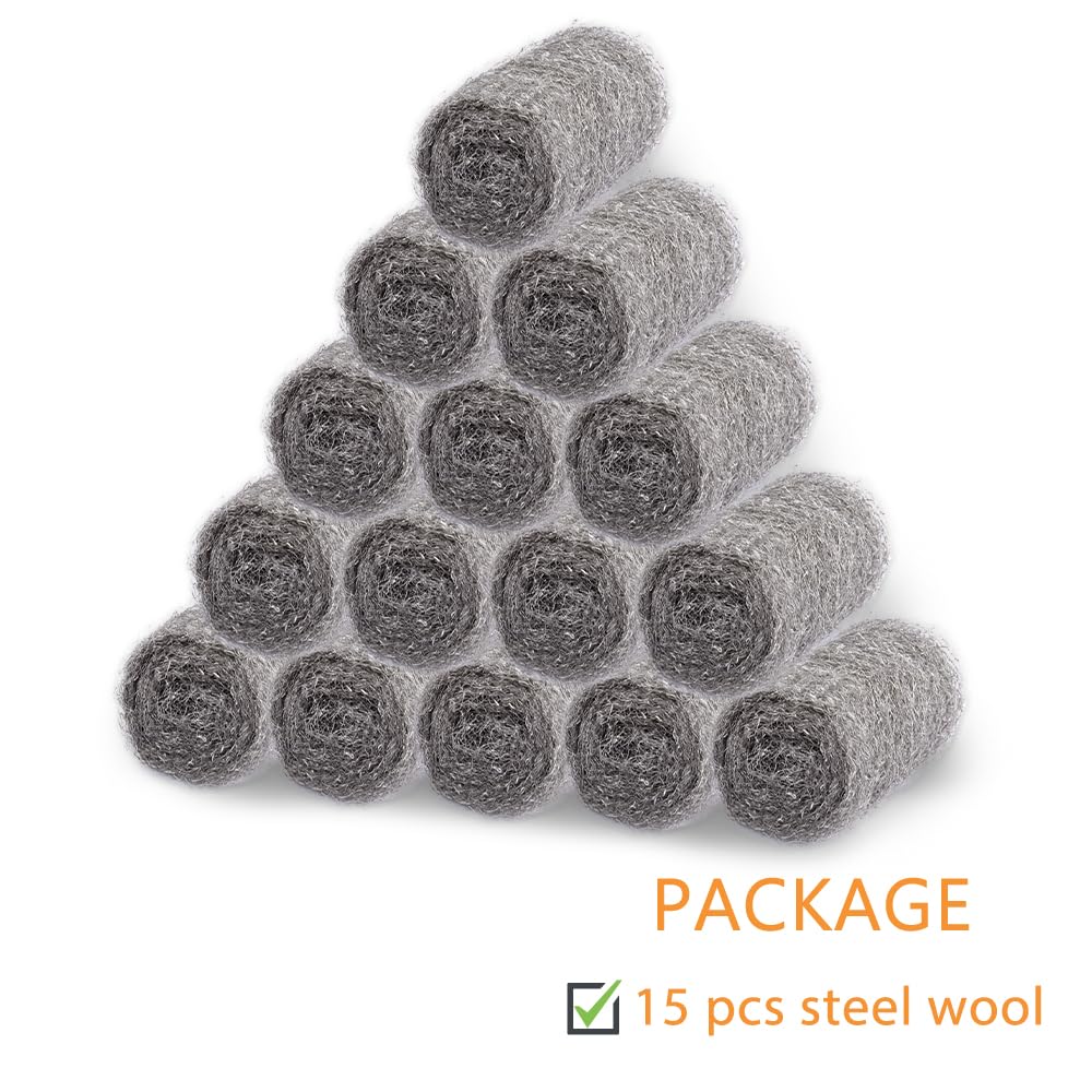 Alabrocon Bulk Steel Wool Roll Kit, Steel Wool 0000 15PCS, 15 Pack × 1.6FT