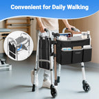 Ytonet Walker Basket with Tray, Detachable Walker Tray for Folding Walkers, Large Capacity Storage Basket with Phone and Crutch Holder, Water-Resistant Non-slip Walkers Accessories for Seniors (Black)