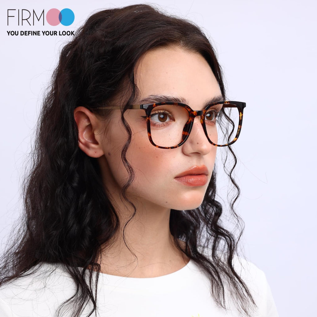 Firmoo Oversized Blue Light Blocking Glasses for Women/Men, Tortoise Shell Large Square Frame Computer Glasses for Screens