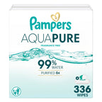 Pampers Aqua Pure Baby Wipes, Unscented, Fragrance Free, 99% Water, Water Based, Multi-Use, 336 Wipes Total (6X Flip-Top Packs)