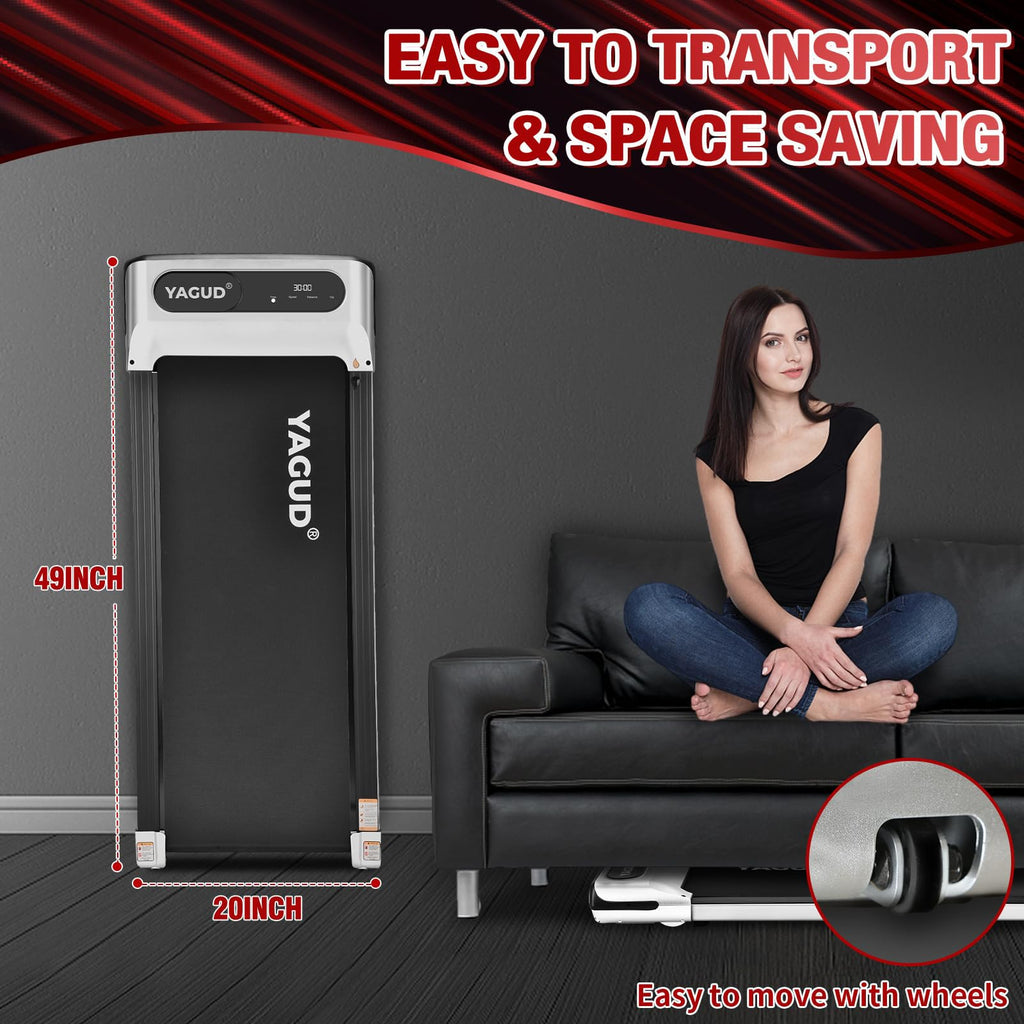 Yagud Under Desk Treadmill, Walking Pad for Home and Office, 2.5 HP Portable Walking Jogging Running Machine with Remote Control and LED Display, Silver