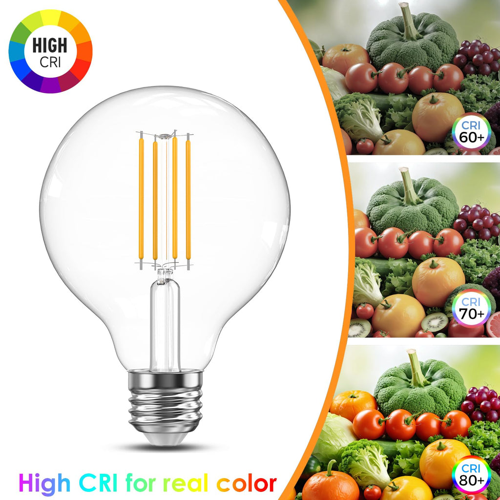 TJOY G25 Edison Globe Light Bulbs, LED Vanity Light Bulb for Bathroom, 60W Equivalent, 2700K Warm White, 500 Lumens, 5.5W, Dimmable, Clear Vintage Filament Globe, E26 Base, for Chandelier, 6 Pack