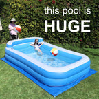 Inflatable Pool w/Bench Seat, 10ft x 6ft, Electric Pump & Ground Tarp Included - Fast Setup and Reinforced Seams
