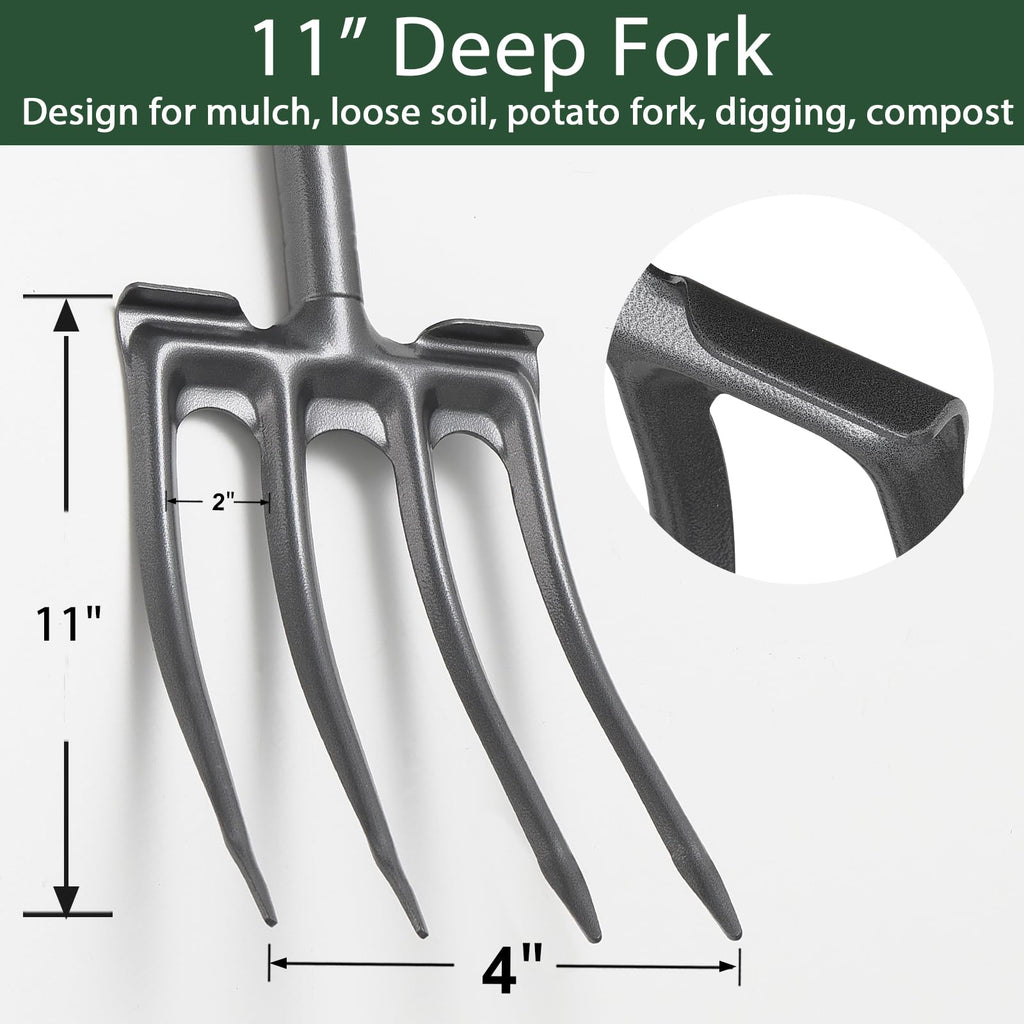 Lcokeiy Pitch Fork, Metal Broadfork Garden Tool Long Handle, 4 Tine Mulch Hay Manure Digging Bedding Hay Potato Garden Fork Shovel for Gardening Loosening Soil Compost