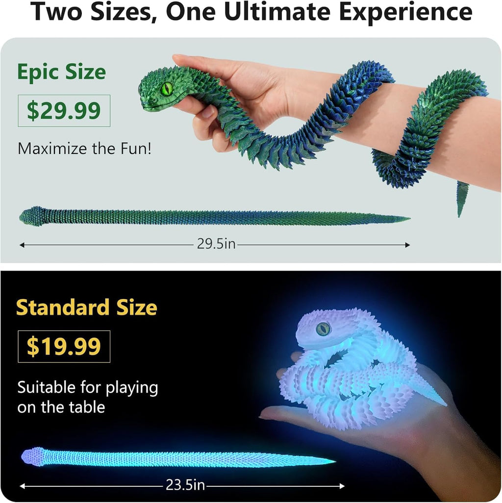 Nemoro 3D Printed Articulated Snake – 24'' Crystal-Like Movable Snake– Realistic Slithering Design, Collectible Articulated Model