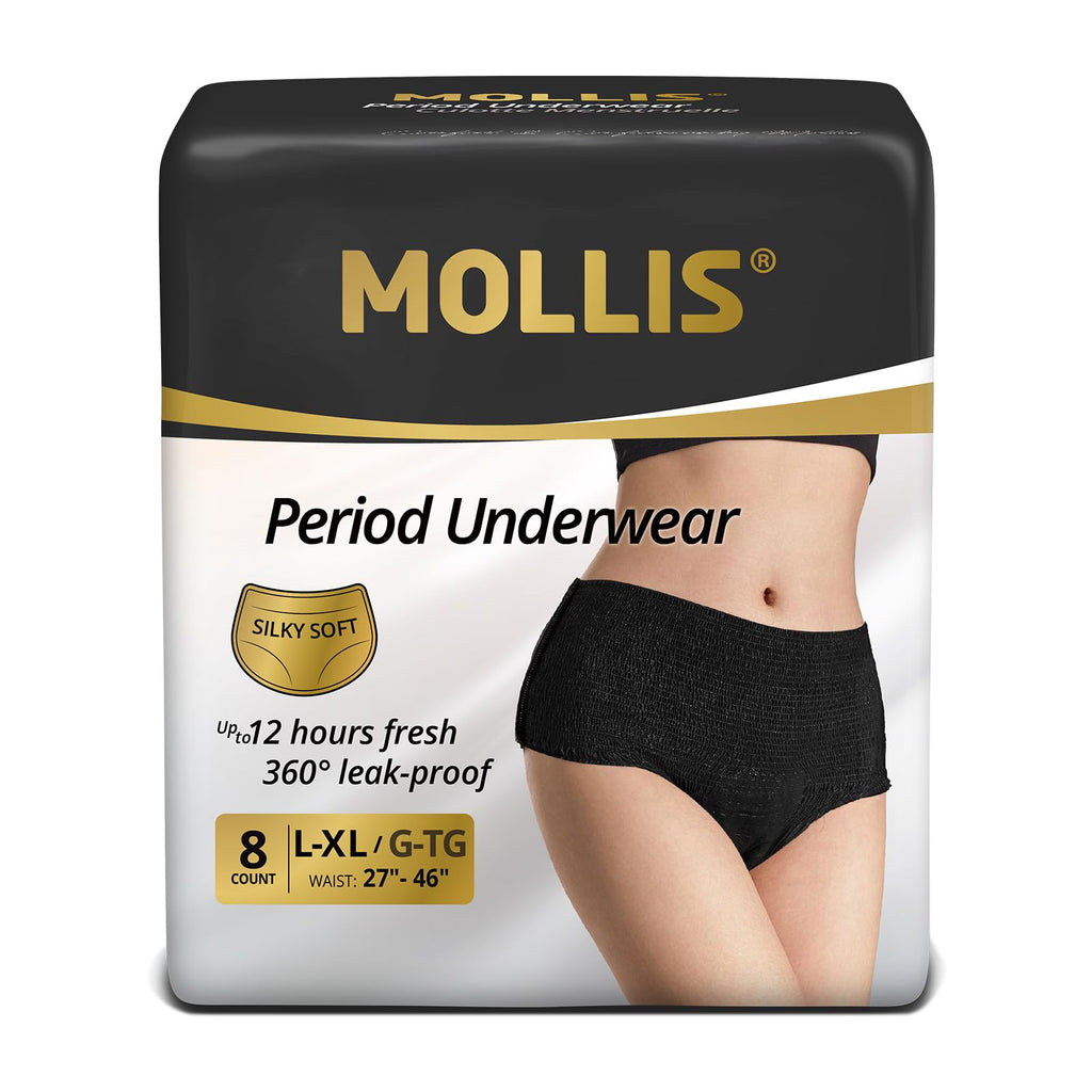 MOLLIS Disposable Period Underwear for Women, Postpartum Panties, Maternity Knickers Heavy Flow Leak Proof, Black,Large/XLarge, 8 Count