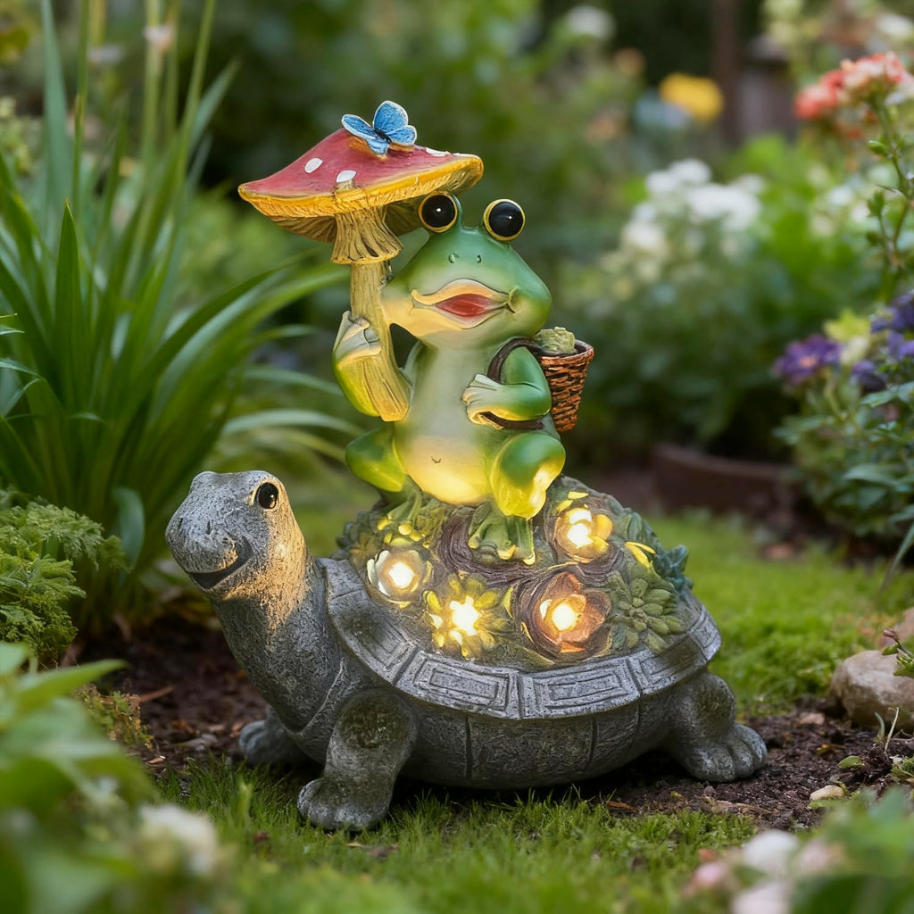 SAMPU CRAFT Solar Powered Turtle & Frog Garden Statue with LED Lights10.8IN