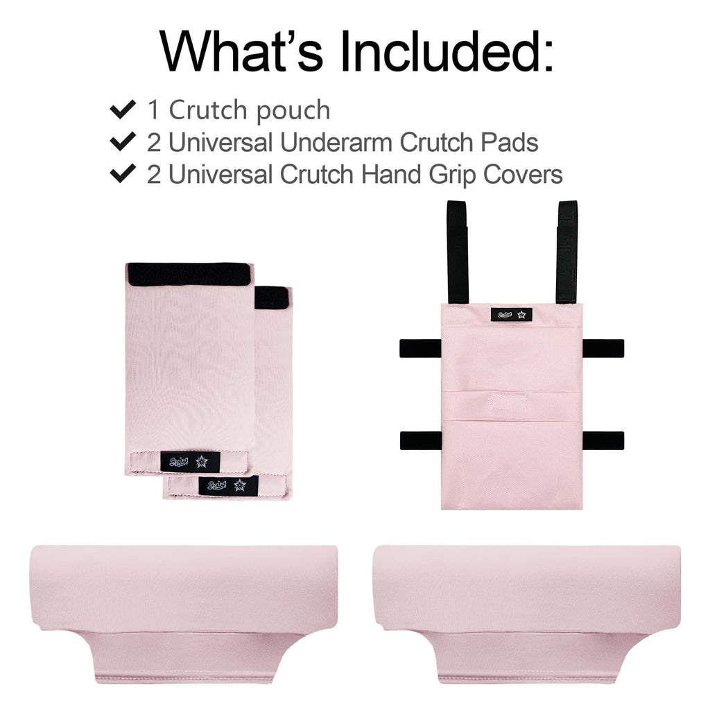 SPRING SEAON Crutches Padding & Crutch Bag (5 PCS) - Crutch Pads for Armpits and Hand Grips Water-Resistant Pouch for Crutches Crutch Cushions Crutches Accessories for Kids, Men, Women Pink