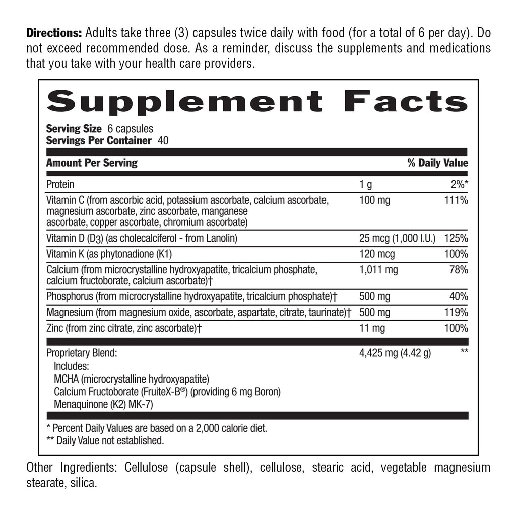 Country Life Bone Solid - Bone Health Supplement with Microcrystalline Hydroxyapatite (MCHA), Calcium, Magnesium, Zinc, Vitamins K2 & D3 for Enhanced Bone Strength & Metabolism - 240 Capsules