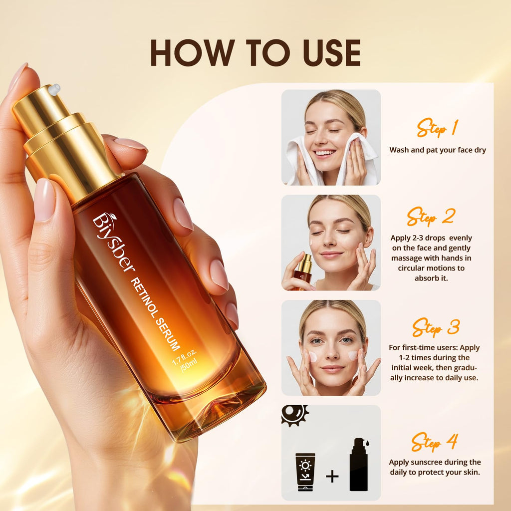 BIYSBER Retinol Collagen Serum for Face: Anti Aging &Anti Wrinkle Repair Peptide Serum with Hyaluronic Acid to Boost Hydration- Day/Night Facial Firming Neck Plump Skin Care for Women/Men(1.70 Fl Oz)
