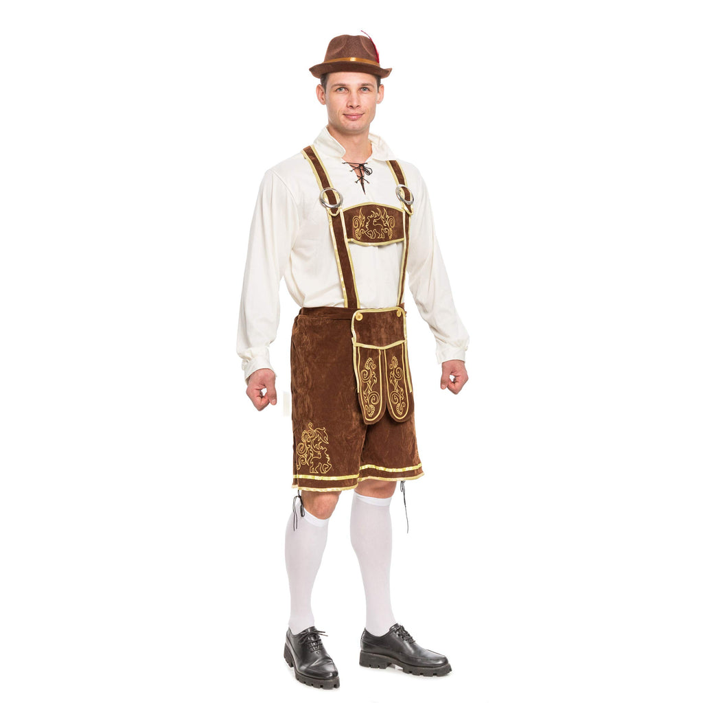 Spooktacular Creations Halloween Men Oktoberfest Costume Set, Lederhosen Men with German Bavarian Hat, Beer Costume, Adults Halloween Brown Outfit for Beer Festival Party (Medium)