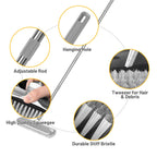 EHADOO Floor Scrub Brush with Long Handle: 3 in 1 Heavy-Duty Floor Scrubber Brush with Squeegee for Cleaning Tile Bathroom Deck Kitchen Patio - Gray