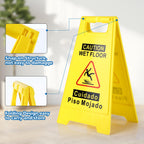 WOUSEDO 3-Pack Caution Wet Floor Sign,17.5" Height,Bright Yellow Double-Sided Folding A-Shaped Frame Design, Bilingual Caution Message