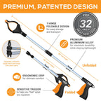 EZPIK Pro 32" Foldable Grabber Reacher Tool for Seniors - Grabbers for Elderly Reaching Tool Heavy Duty Pickup Trash Picker Upper Equipment - Claw Grabber Stick for Reaching Aids, Weed Gripper