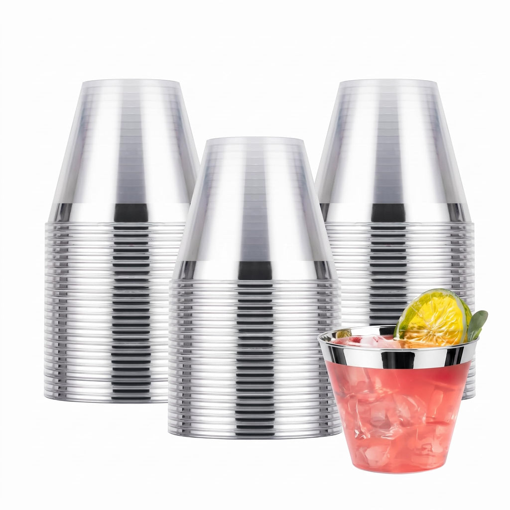 Goodluck 50PCS 9oz Plastic Cups for Party, Disposable Silver Plastic Cups