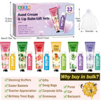 AZEN 32 Sets Bulk Gifts, Hand Cream and Lip Balm Bulk Set with Organza Bag Thank You Card, Baby Shower Wedding Gifts for Guests, Bridal Wedding Favors, Valentines Gift for Women