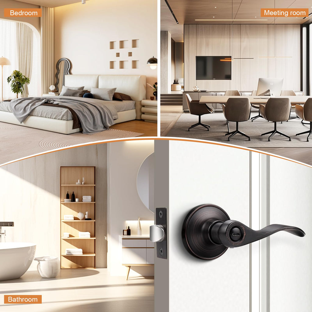 Probrico Oil Rubbed Bronze Privacy Door Levers Interior Keyless Handles Lock Set Leversets (Bed and Bath),Left/Right Handed, 10 Pack