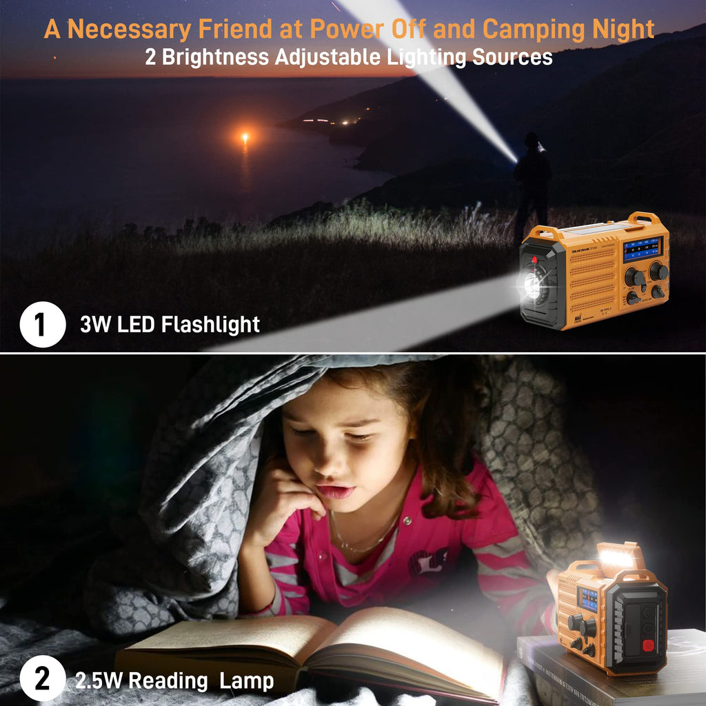 Emergency Radio with NOAA Weather Alert, Portable Solar Powered Hand Crank AM/FM Radio for Survival, Rechargeable Battery Powered Radio, USB Charger, Flashlight, Lee, for Home Outdoor