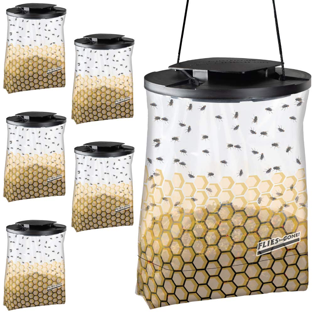 Flies Be Gone Outdoor Fly Trap - Disposable Protein-Powered Attractant Fly Catcher - Natural Attractant Trap for Patios, Ranches. Easy to Use Outdoor Traps, Helps Manage Fly Populations Outdoors