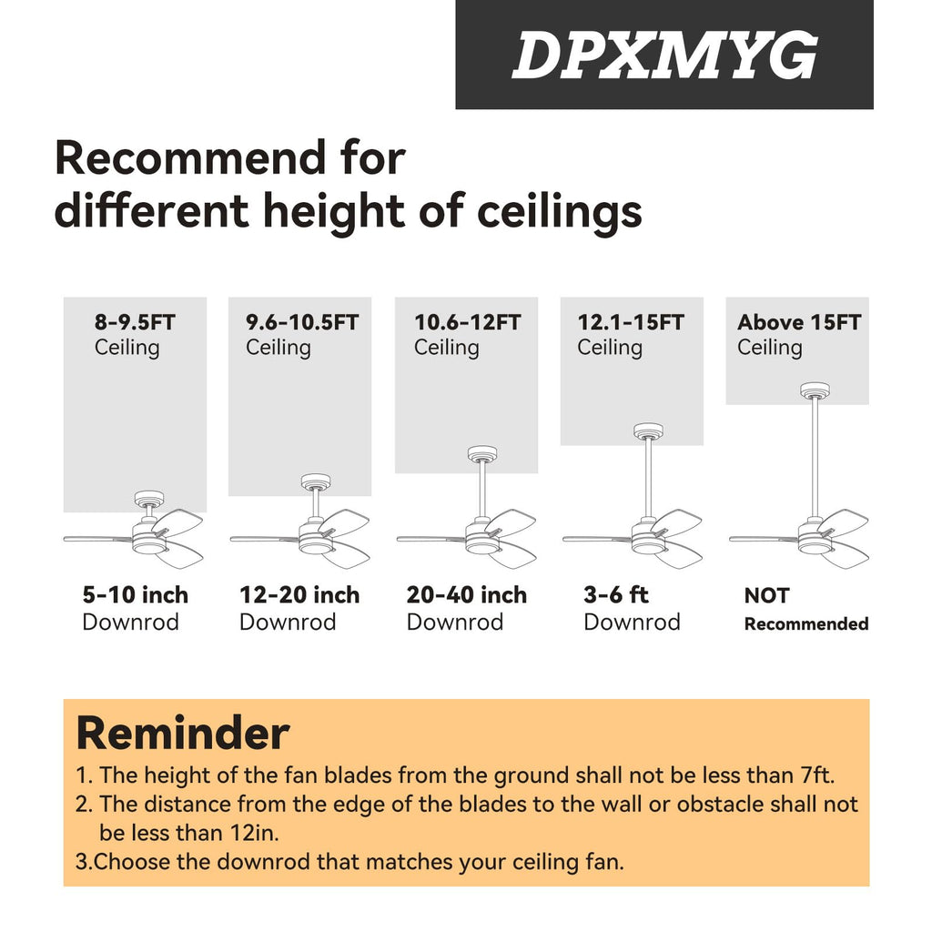 DPXMYG 36 inch Ceiling Fan Downrod, 3 FT Black Downrod for Ceiling Fan, 1 inch Outside Diameter, Boom Suitable for a Wide Range of Fans (Black, Not Threaded)
