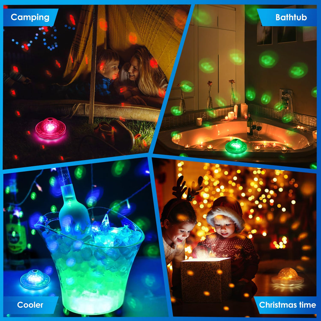 QOLNBY Floating Pool Lights(2 Pack), IP68 Waterproof Pool Lights, Rechargeable RGB Upper and Lower Color Changing Pool Lights with 6 Dynamic Lighting Effects, Floating Light for Pond Gardens,Party