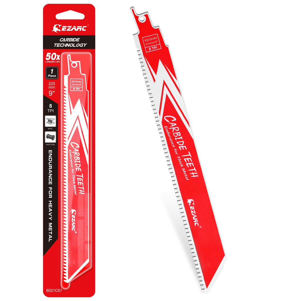 EZARC Carbide Reciprocating Saw Blade R978HM Endurance for Thick Metal, Cast Iron, Alloy Steel 9-Inch 8TPI, 1-Pack